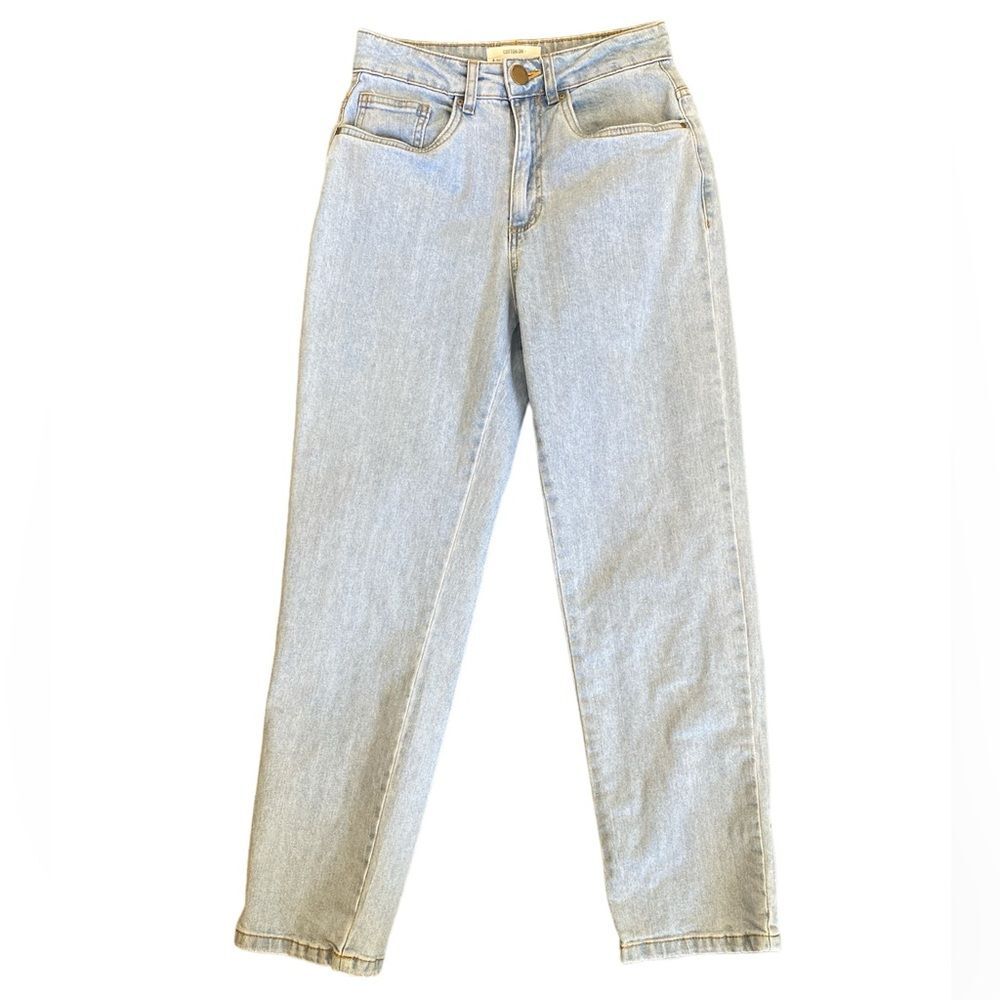 Cotton:On Stretch Straight Leg Jeans Size US 2 Light Wash High Rise 27.5” Inseam